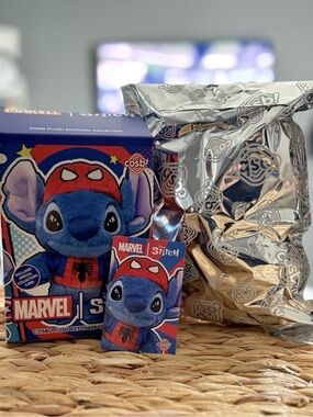 Marvel x Disney Stitch Cosbi Plush Keychain – Spider-Man Suit (Authentic)